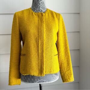 Massimo Dutti Yellow Cropped Textured Collarless Jacket size 8